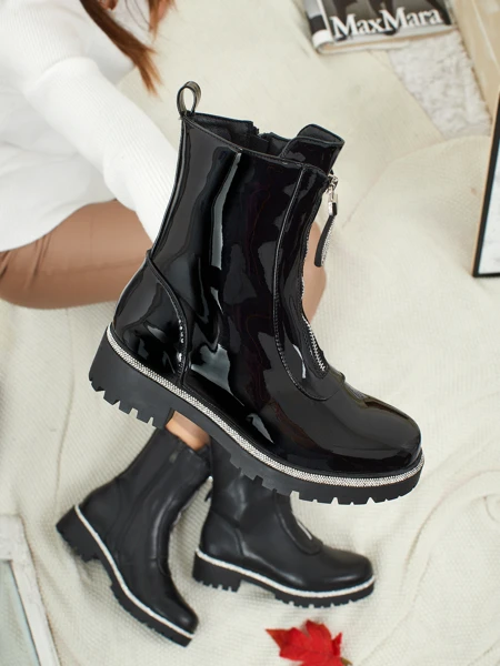 Eko skórzane botki damskie z cyrkoniami Nuvina