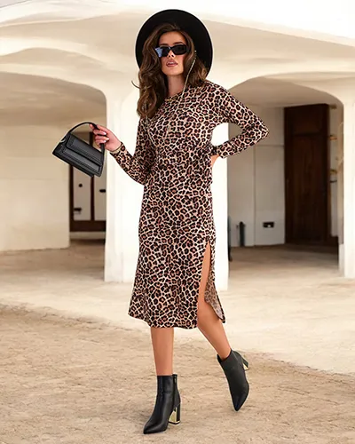 Royalfashion Damska sukienka midi w panterkę