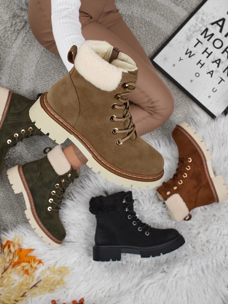 Damskie botki trapery z kożuszkiem Tessara