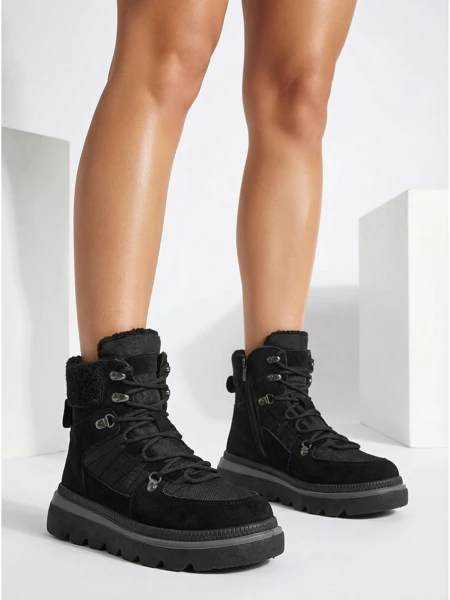 Czarne Buty śniegowce damskie z kożuszkiem Verruni