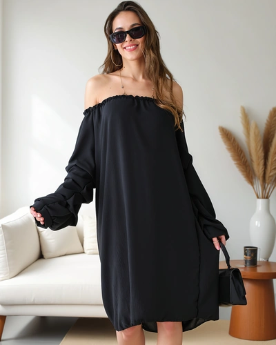 Royalfashion Gładka damska sukienka a'la hiszpanka z falbankami