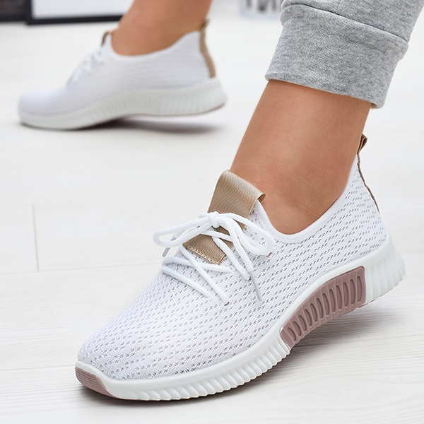 Royalfashion Białe damskie buty sportowe z brązowymi wstawkami Kedeti
