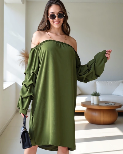 Royalfashion Gładka damska sukienka a'la hiszpanka z falbankami