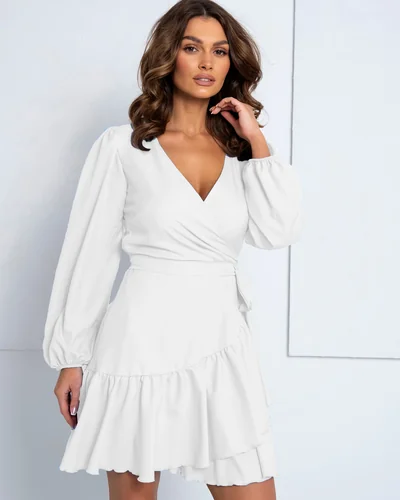 Royalfashion Wiązana damska sukienka mini z falbankami