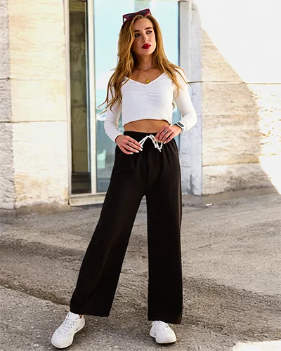 Royalfashion Szerokie spodnie damskie prążkowane