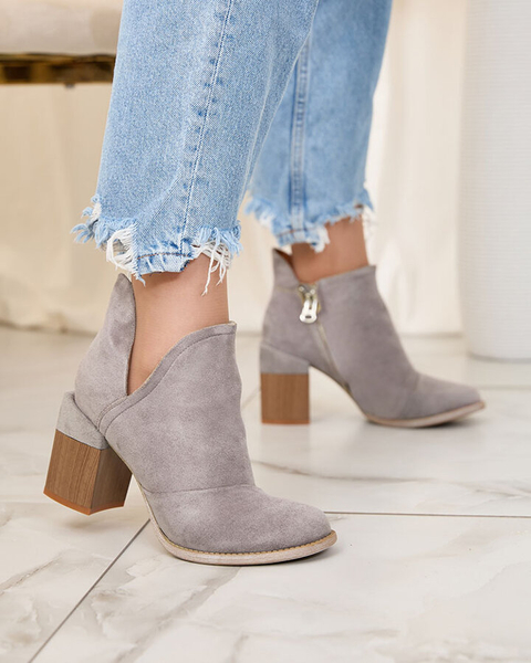 Royalfashion Szare damskie botki na słupku z wycięciami Encura