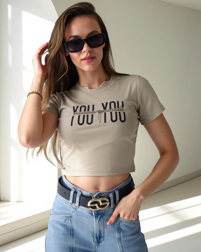 Royalfashion Bawełniany damski crop top z napisem