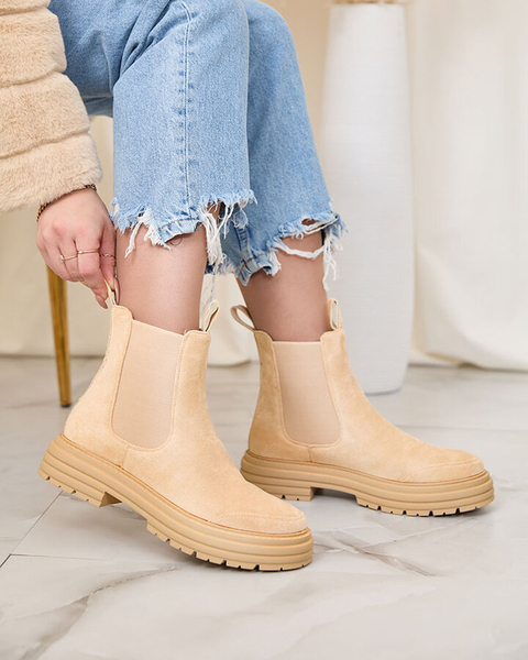 Royalfashion Beżowe damskie botki z ozdobnym paskiem Loffdo