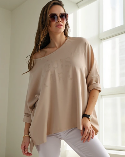 Royalfashion Wiskozowa damska bluzka z napisami z cyrkonii