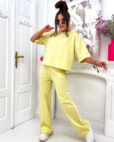 Royalfashion Bawełniany damski komplet z poszerzanymi spodniami