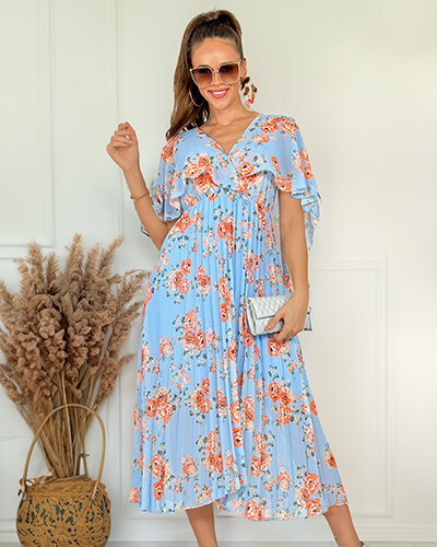 Royalfashion Damska plisowana sukienka midi w kwiaty