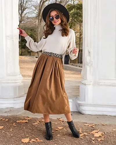 Royalfashion Bawełniana damska spódnica midi a'la sztruksowa