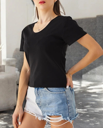 Royalfashion Bawełniany damski t-shirt z koronką na plecach