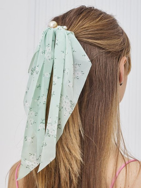 Royalfashion Gumka do włosów ze wstążką w kwiatuszki i perełkami Perlissa