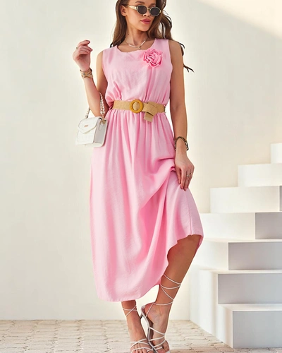 Royalfashion Damska sukienka midi na ramiączkach, z okrągłym dekoltem z ozdobnym kwiatem