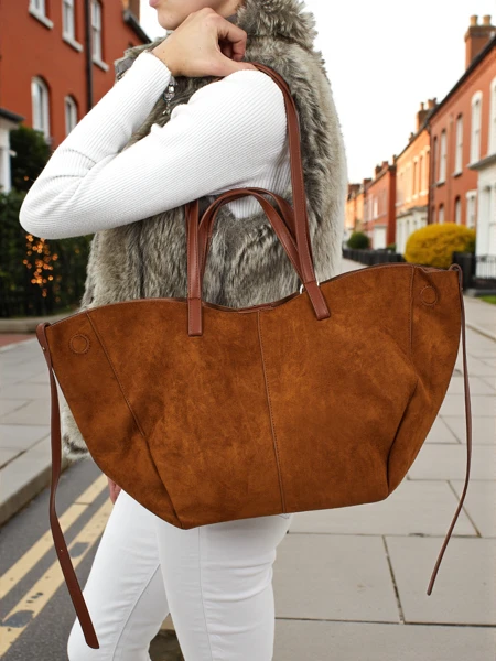 Torebka damska shopper eko zamszowa z mniejszą eko skórzaną w zestawie 2w1 Elinea