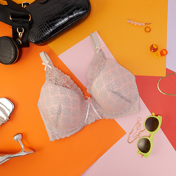 Royalfashion Biustonosz damski różowy z szarą koronką