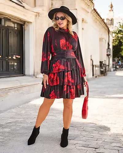 Royalfashion Sukienka do kolana damska z printem PLUS SIZE