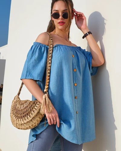 Royalfashion Bawełniana bluzka damska a'la hiszpanka z ozdobnymi guzikami