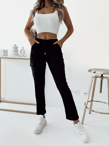 Royalfashion Czarne damskie prążkowane spodnie typu bojówki