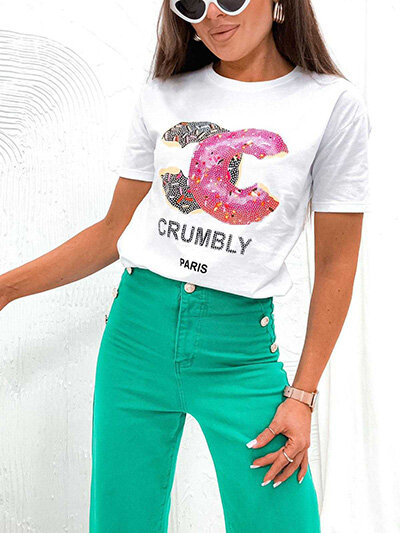 Royalfashion Damski t-shirt z nadrukiem i cyrkoniami