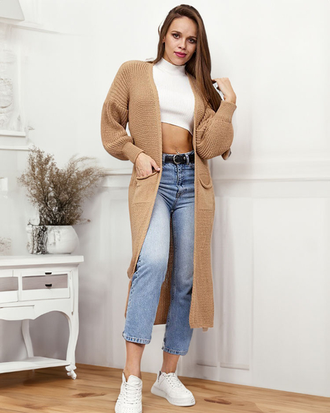 Royalfashion Jasnobrązowy damski sweter narzutka
