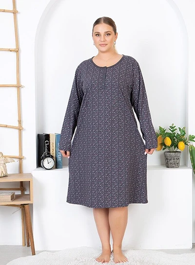 Royalfashion Bawełniana koszula nocna w kwiaty PLUS SIZE