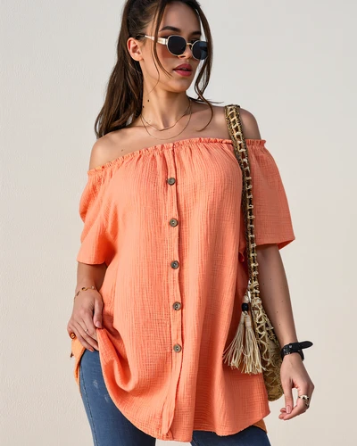 Royalfashion Bawełniana bluzka damska a'la hiszpanka z ozdobnymi guzikami