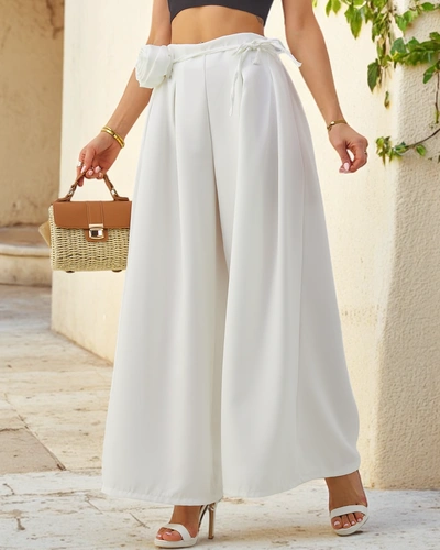 Royalfashion Елегантні широкі жіночі штани з декоративною квіткою на поясі