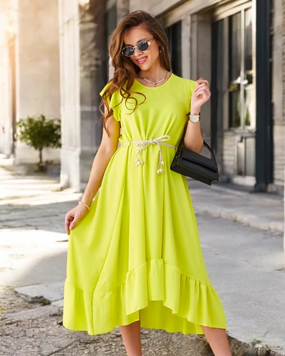 Royalfashion Damska sukienka midi z falbankami i krótkimi rękawami