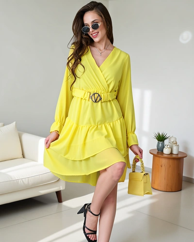 Royalfashion Damska sukienka mini z falbankami i kopertowym dekoltem