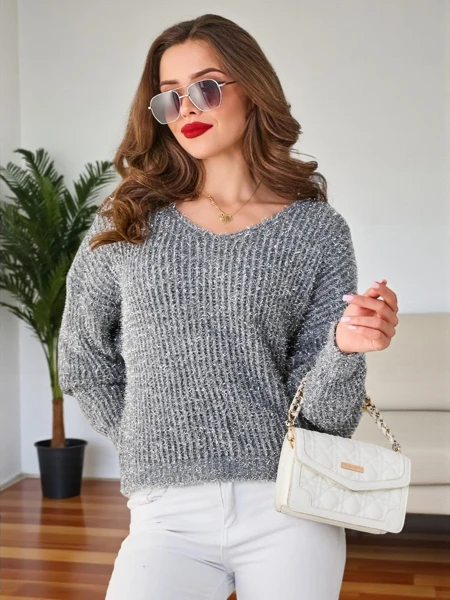 Royalfashion Damski sweter z błyszczącą nicią