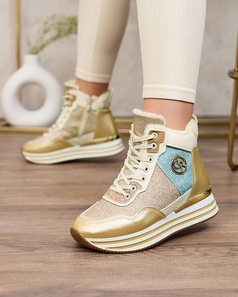 Royalfashion Жіночі спортивні золоті кросівки з блискітками Kawellas