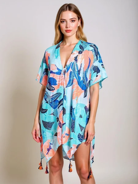 Pareo Callista Royalfashion wielokolorowe do kolan z dekoltem w serek