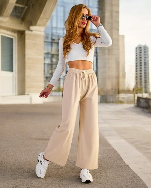 Royalfashion Szerokie spodnie damskie prążkowane