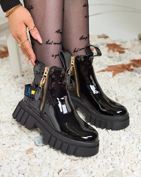 Royalfashion Czarne botki damskie lakierowane Poirop