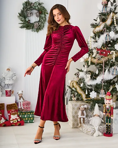 Royalfashion Sukienka damska midi z marszczeniem