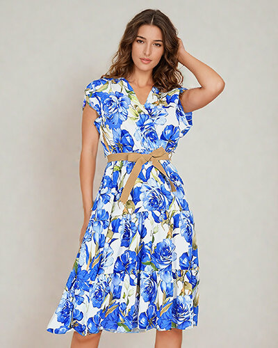 Royalfashion Damska sukienka midiw kwiaty