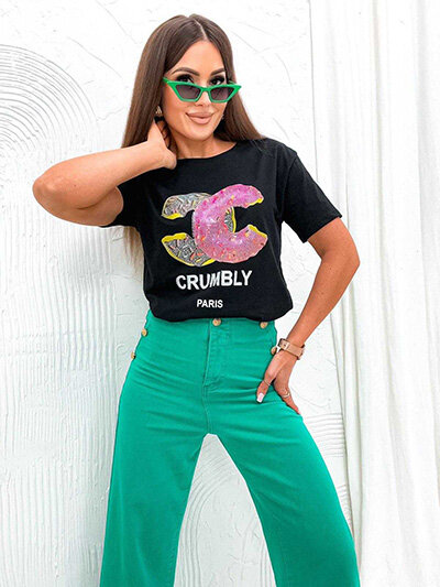 Royalfashion Damski t-shirt z nadrukiem i cyrkoniami