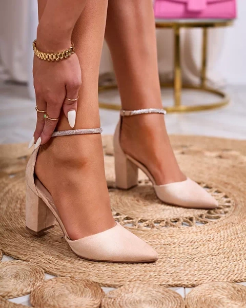 Royalfashion Beżowe damskie czółenka z cyrkoniami Britica