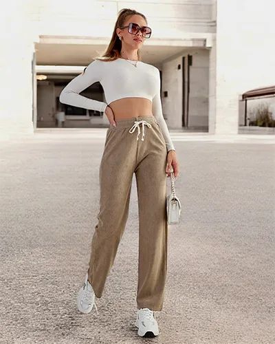 Royalfashion Szerokie spodnie damskie prążkowane PLUS SIZE