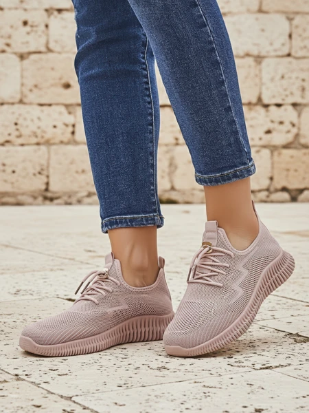 Aurelia Rosa – damskie buty sportowe Royalfashion z tkaniny, różowe, płaski obcas