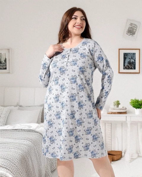 Royalfashion Bawełniana koszula nocna w kwiaty PLUS SIZE
