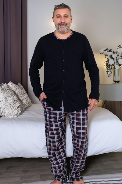 Royalfashion Bawełniana męska piżama w kratkę PLUS SIZE