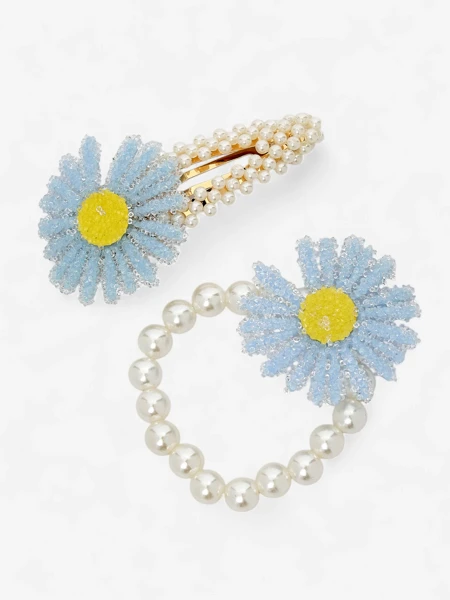 Royalfashion Zestaw spinki i gumki z kwiatem Flora Perla