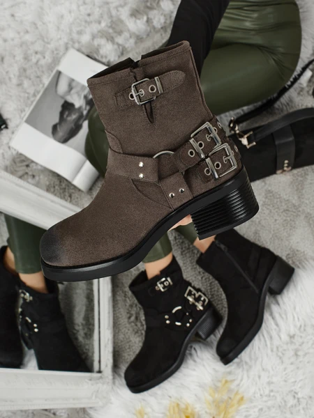 Botki damskie eko zamszowe z klamerkami Valtos