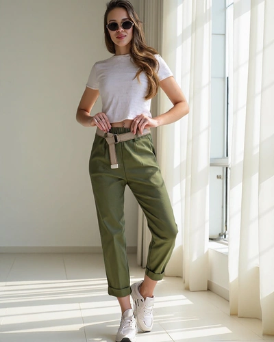 Royalfashion Wiskozowe proste spodnie damskie z paskiem