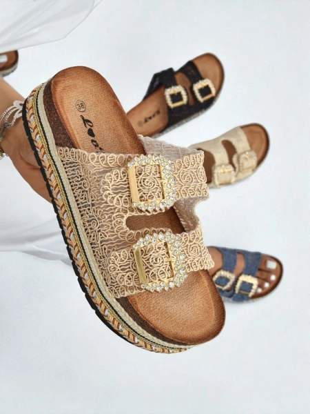 Royalfashion Klapki damskie z klamerkami z cyrkonii GlamCork