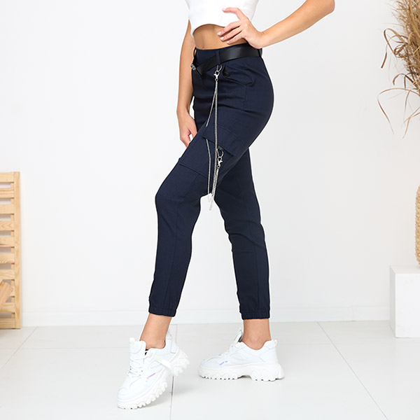 Темно-сині утеплені штани карго з кишенями - Одяг