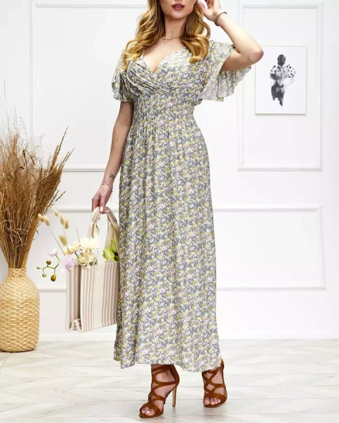 Royalfashion Damska kwiecista sukienka midi w fioletowym kolorze